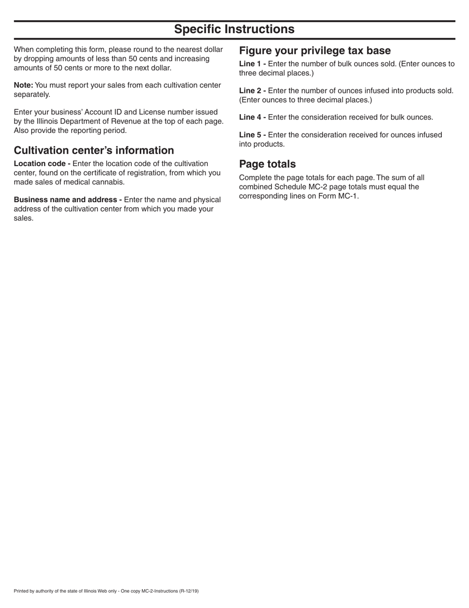 Instructions for Schedule MC-2 Medical Cannabis Sales - Illinois, Page 2