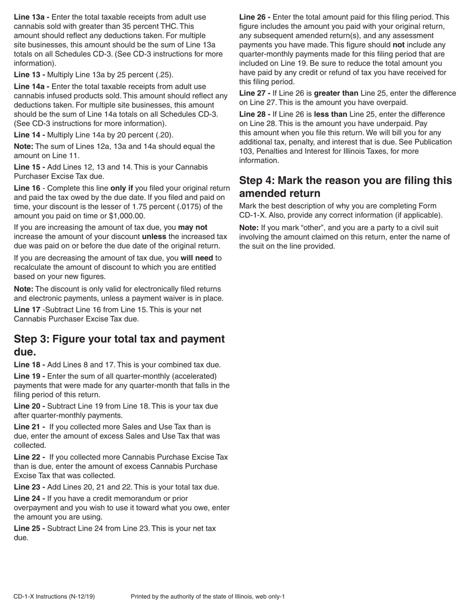 Instructions for Form CD-1-X Amended Cannabis Dispensary Tax Return - Illinois, Page 3