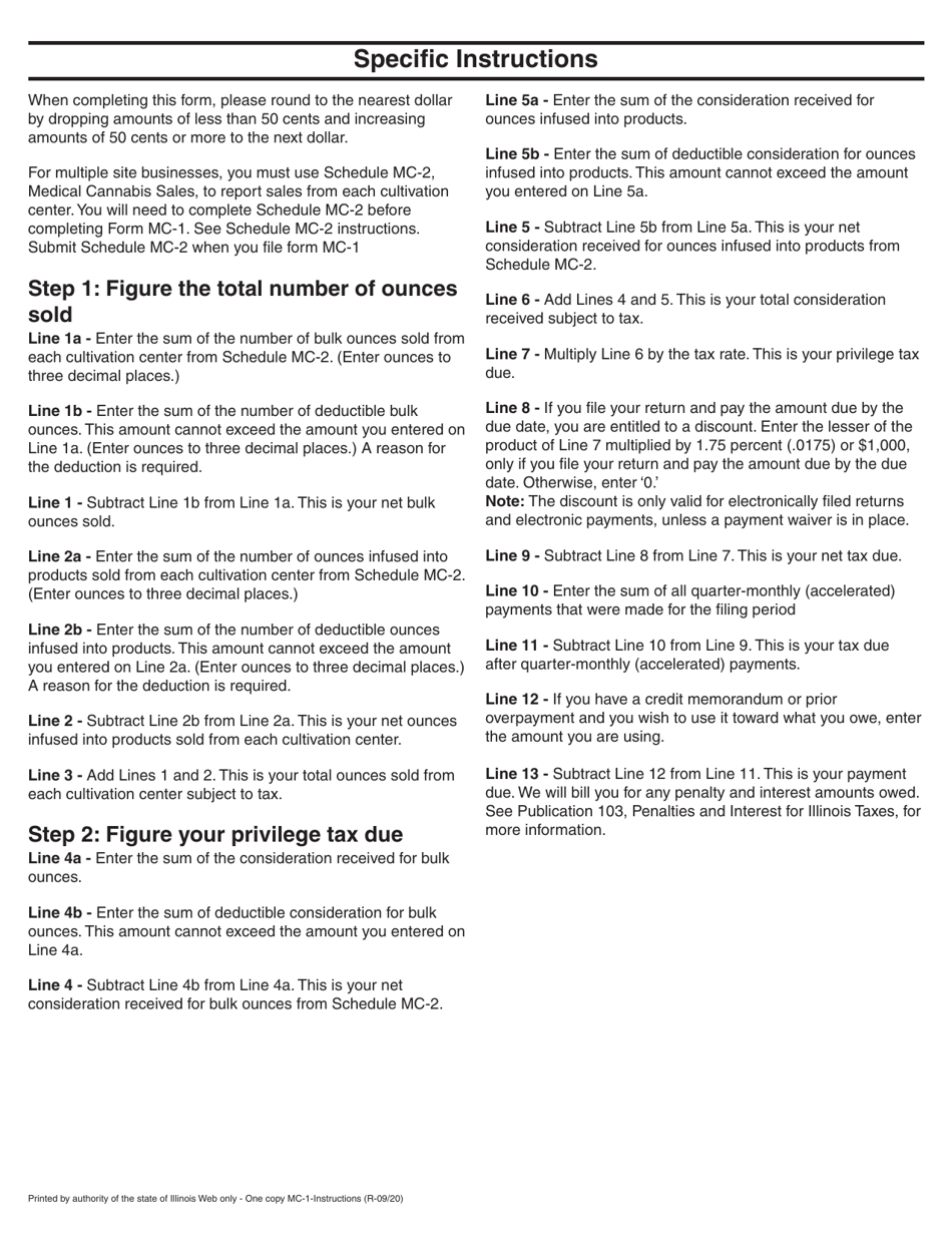 Instructions for Form MC-1 Medical Cannabis Cultivation Privilege Tax Return - Illinois, Page 3