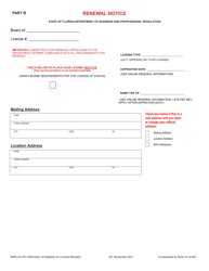 Form BPR-LIC-001 Affirmation of Eligibility for License Renewal - Florida, Page 2
