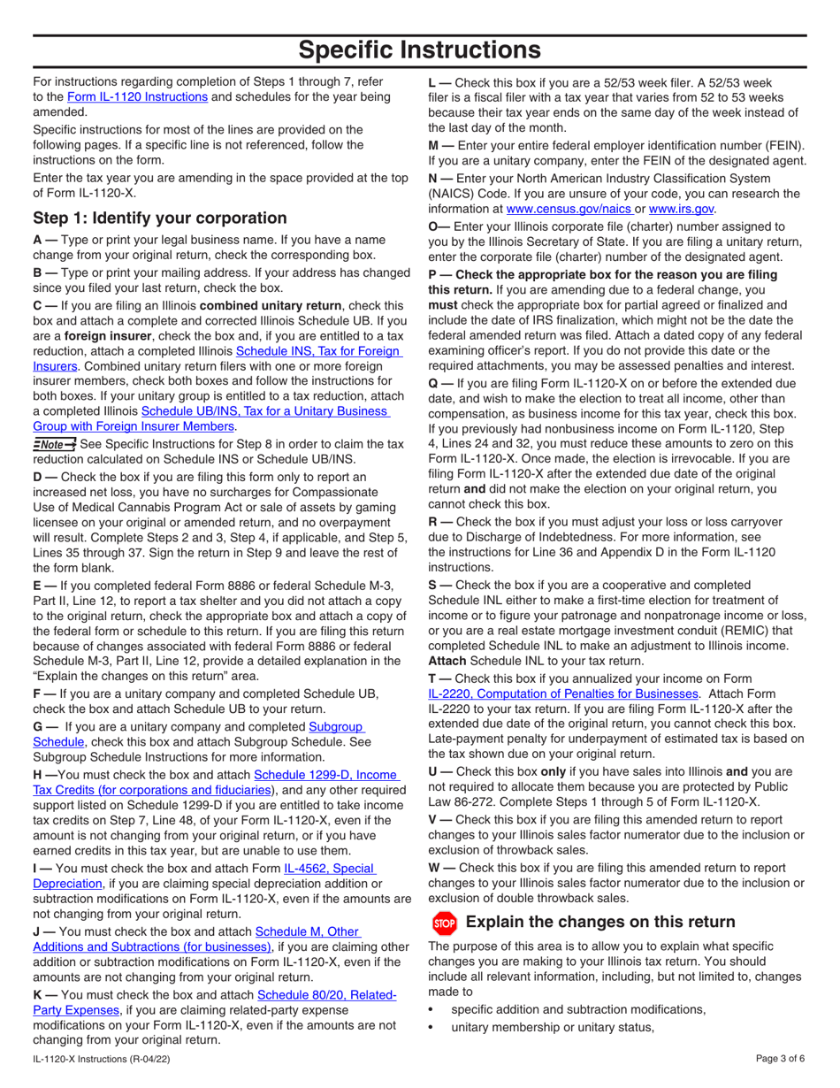 Instructions for Form IL-1120-X Amended Corporation Income and Replacement Tax Return - Illinois, Page 3