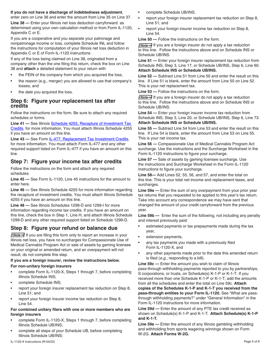 Instructions for Form IL-1120-X Amended Corporation Income and Replacement Tax Return - Illinois, Page 5