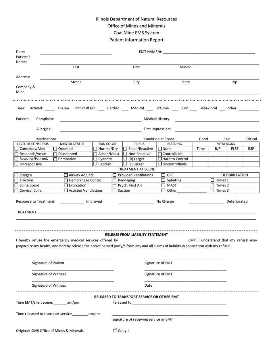 Patient Information Report - Coal Mine EMS System - Illinois, Page 1