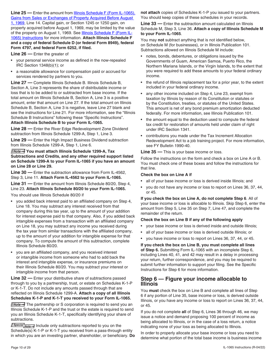 Instructions for Form IL-1065 Partnership Replacement Tax Return - Illinois, Page 10