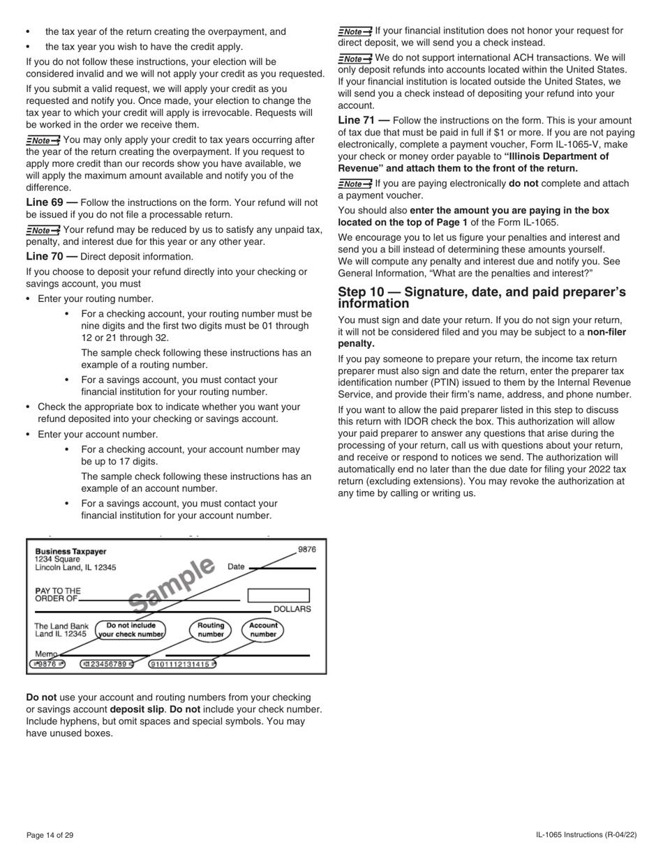 Instructions for Form IL-1065 Partnership Replacement Tax Return - Illinois, Page 14
