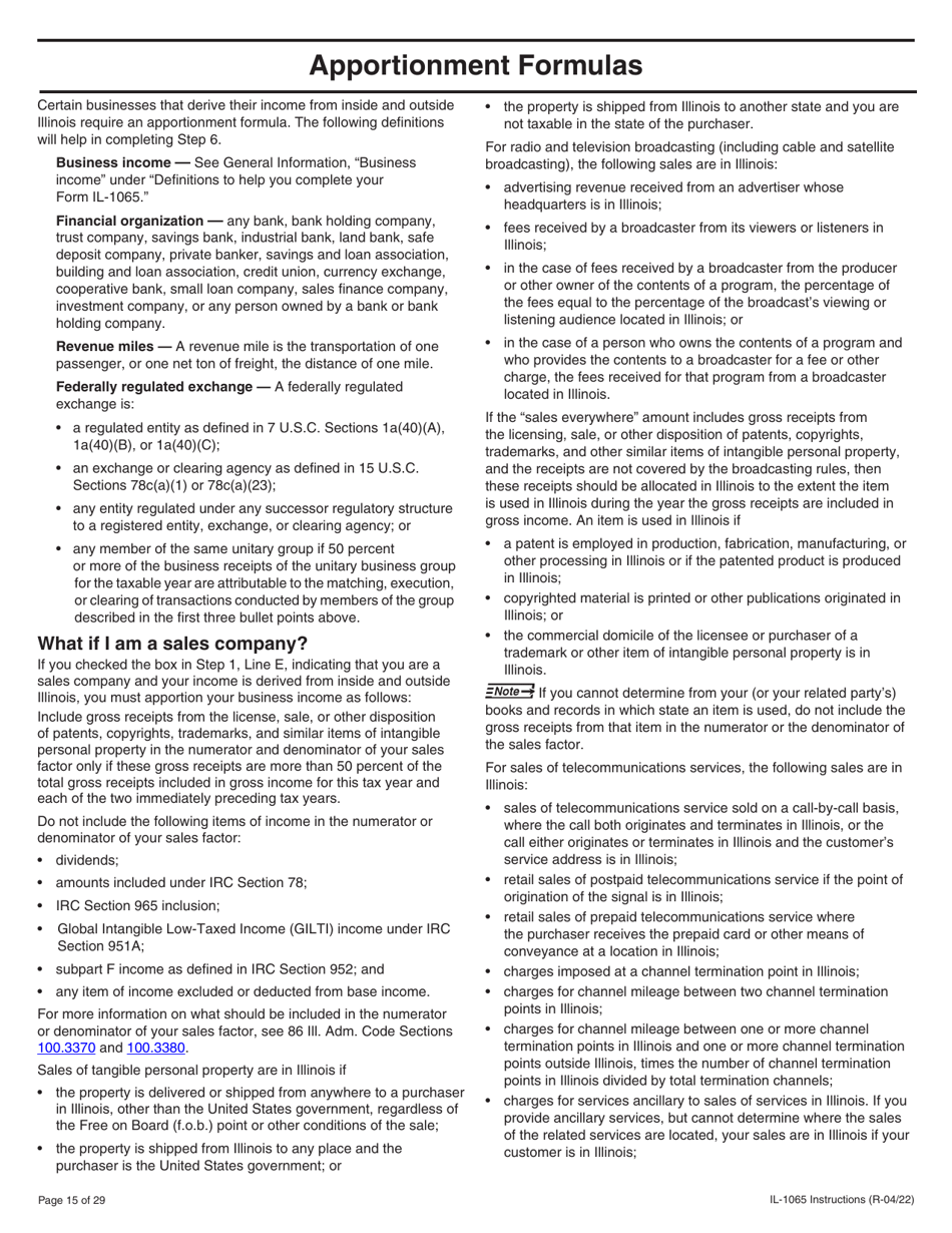 Instructions for Form IL-1065 Partnership Replacement Tax Return - Illinois, Page 15