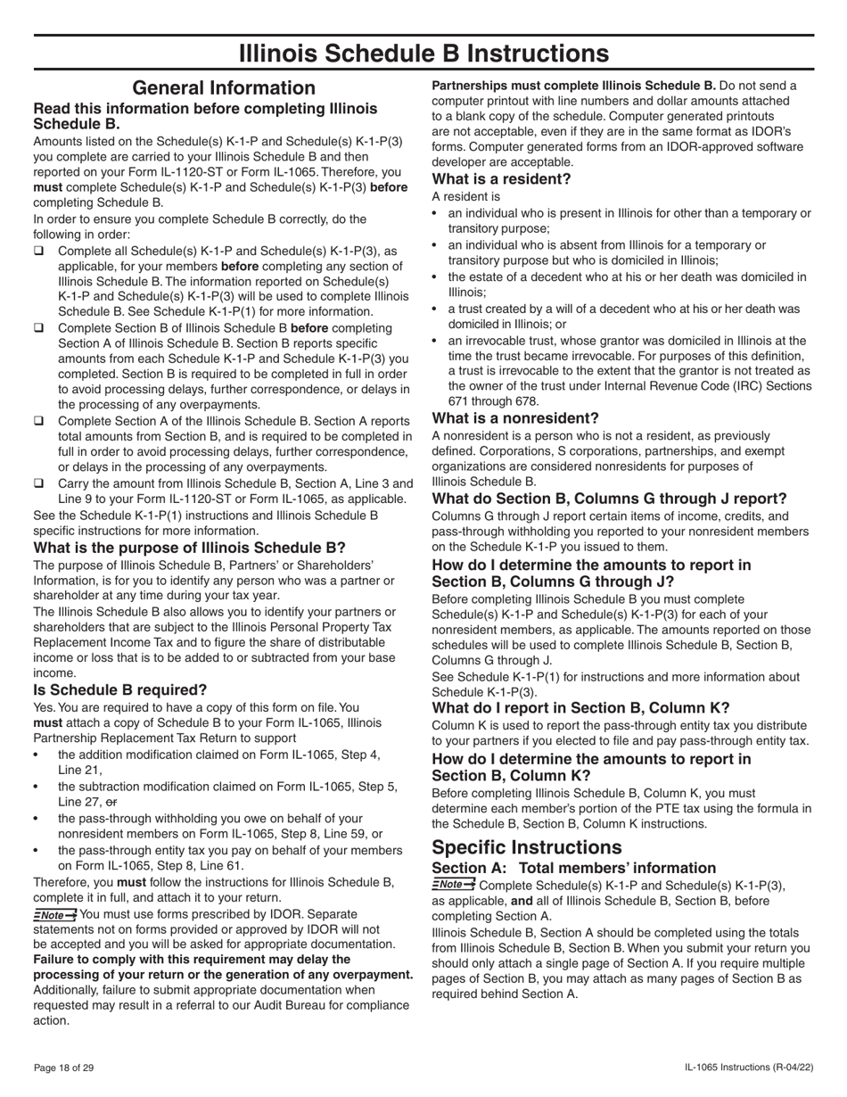 Instructions for Form IL-1065 Partnership Replacement Tax Return - Illinois, Page 18