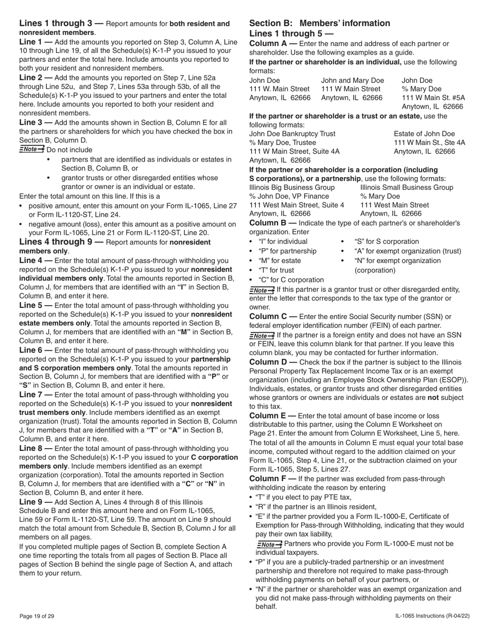 Instructions for Form IL-1065 Partnership Replacement Tax Return - Illinois, Page 19