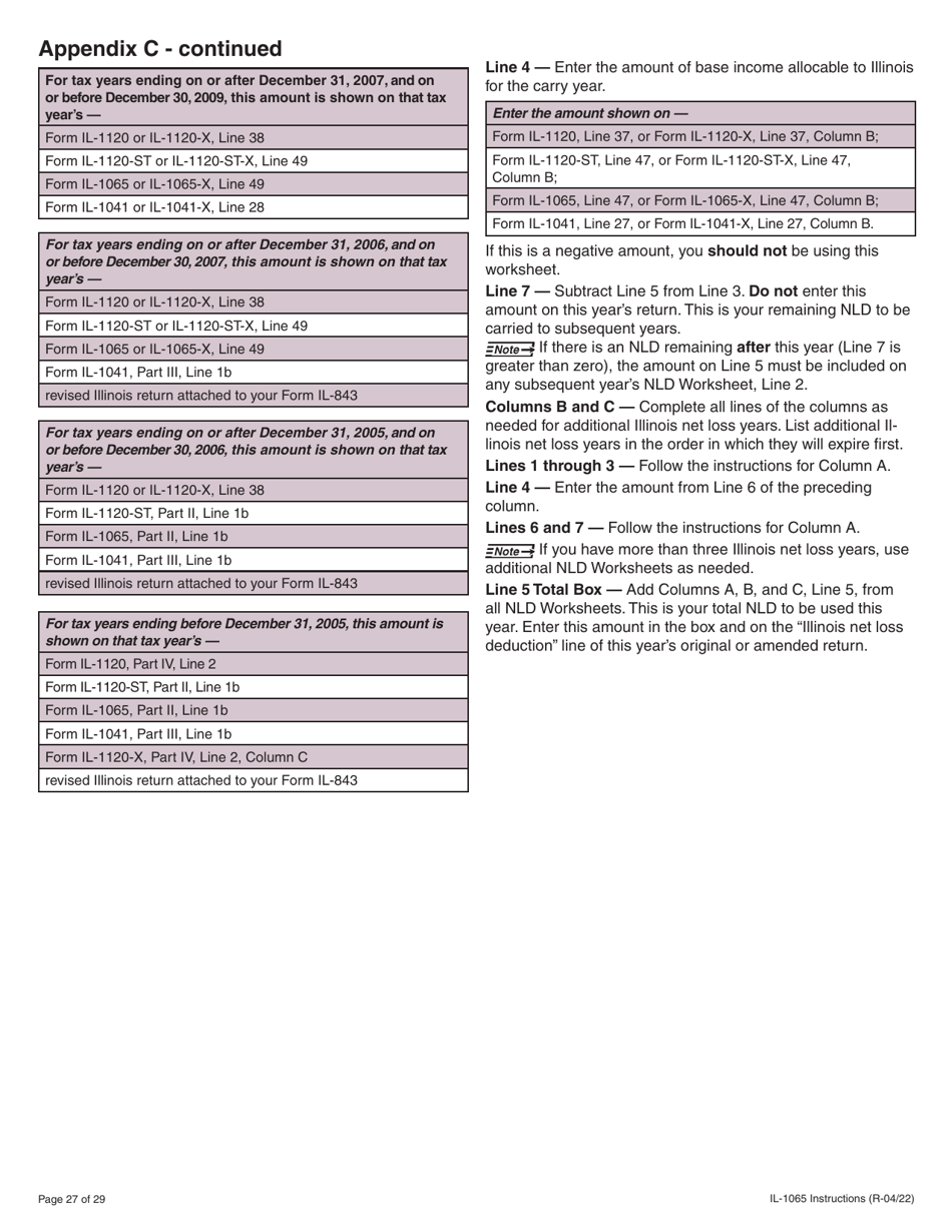 Instructions for Form IL-1065 Partnership Replacement Tax Return - Illinois, Page 27