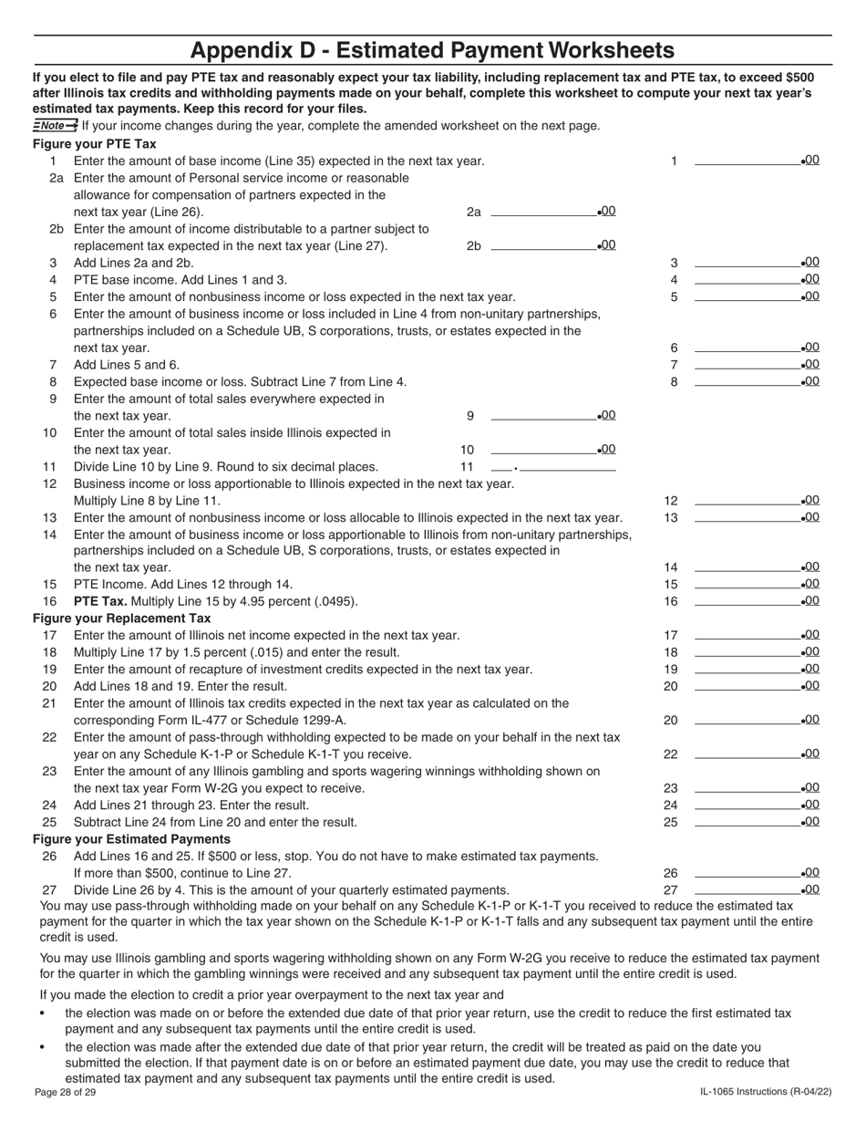 Download Instructions for Form IL-1065 Partnership Replacement Tax ...