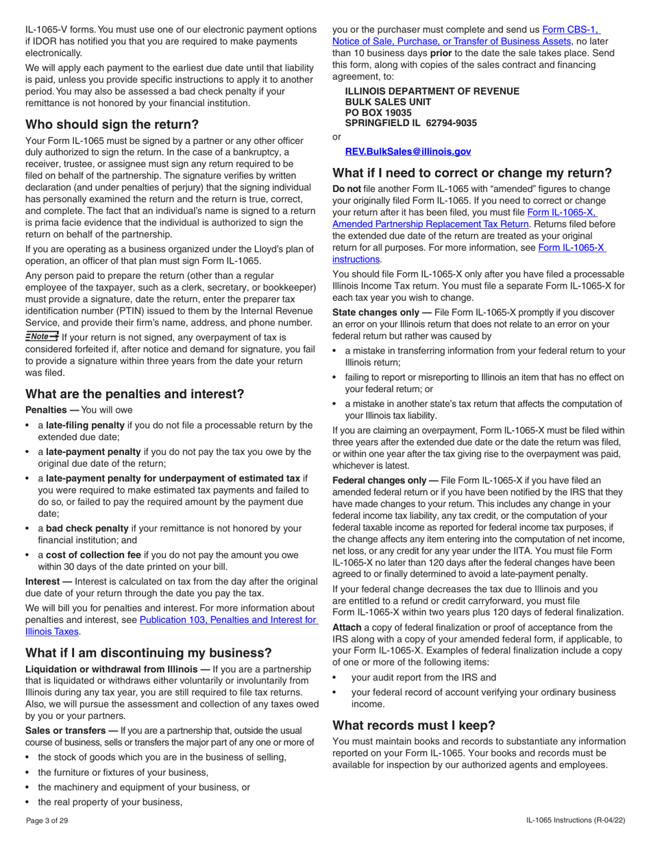 Instructions for Form IL-1065 Partnership Replacement Tax Return - Illinois, Page 3