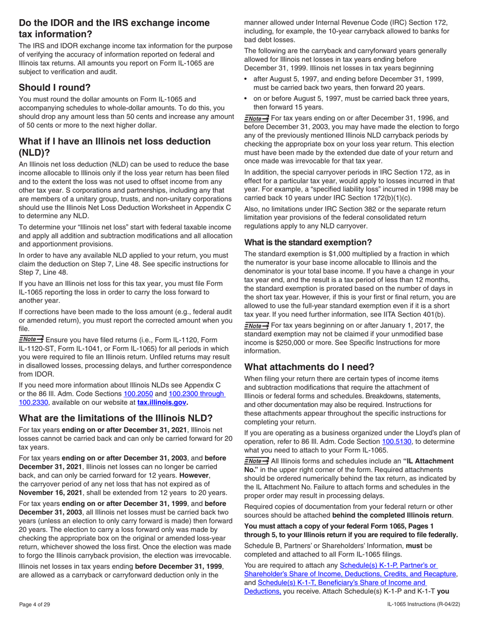 Instructions for Form IL-1065 Partnership Replacement Tax Return - Illinois, Page 4