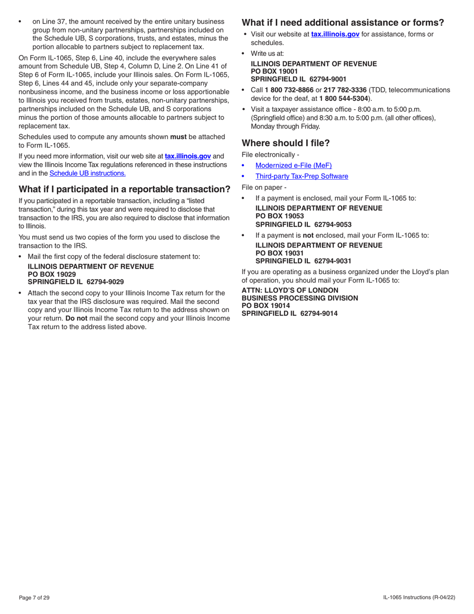 Instructions for Form IL-1065 Partnership Replacement Tax Return - Illinois, Page 7