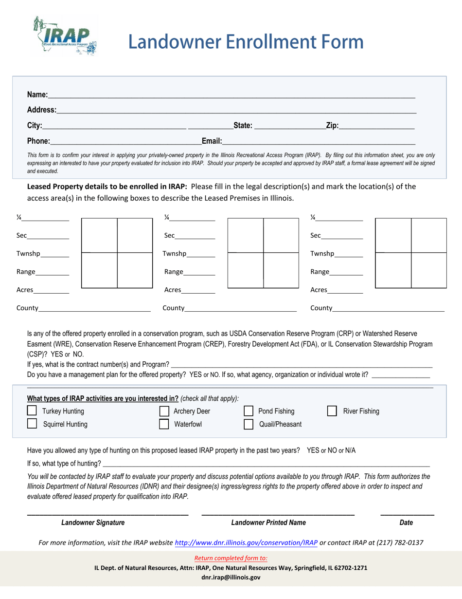 Landowner Enrollment Form - Illinois, Page 1