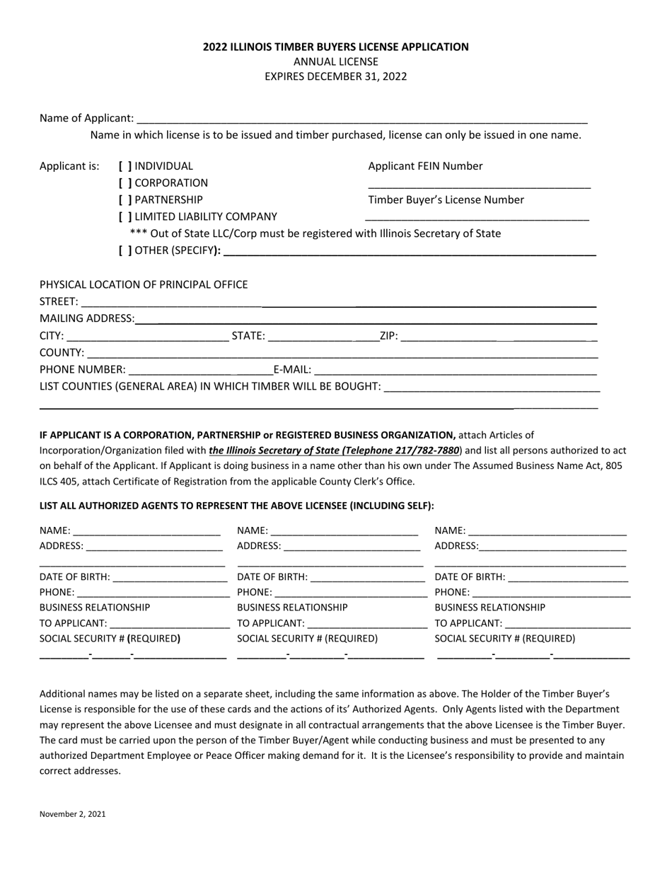 Timber Buyers License Application - Illinois, Page 1