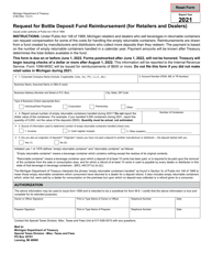 Document preview: Form 2196 Request for Bottle Deposit Fund Reimbursement (For Retailers and Dealers) - Michigan