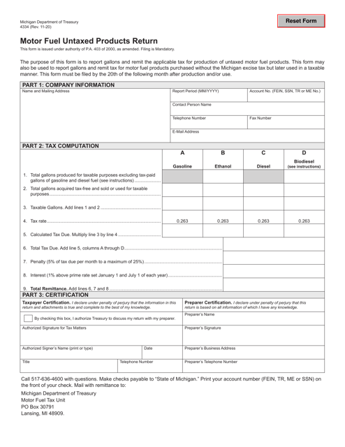 Form 4334  Printable Pdf
