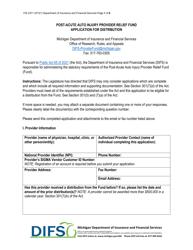 Form FIS2371 &quot;Post-acute Auto Injury Provider Relief Fund Application for Distribution&quot; - Michigan