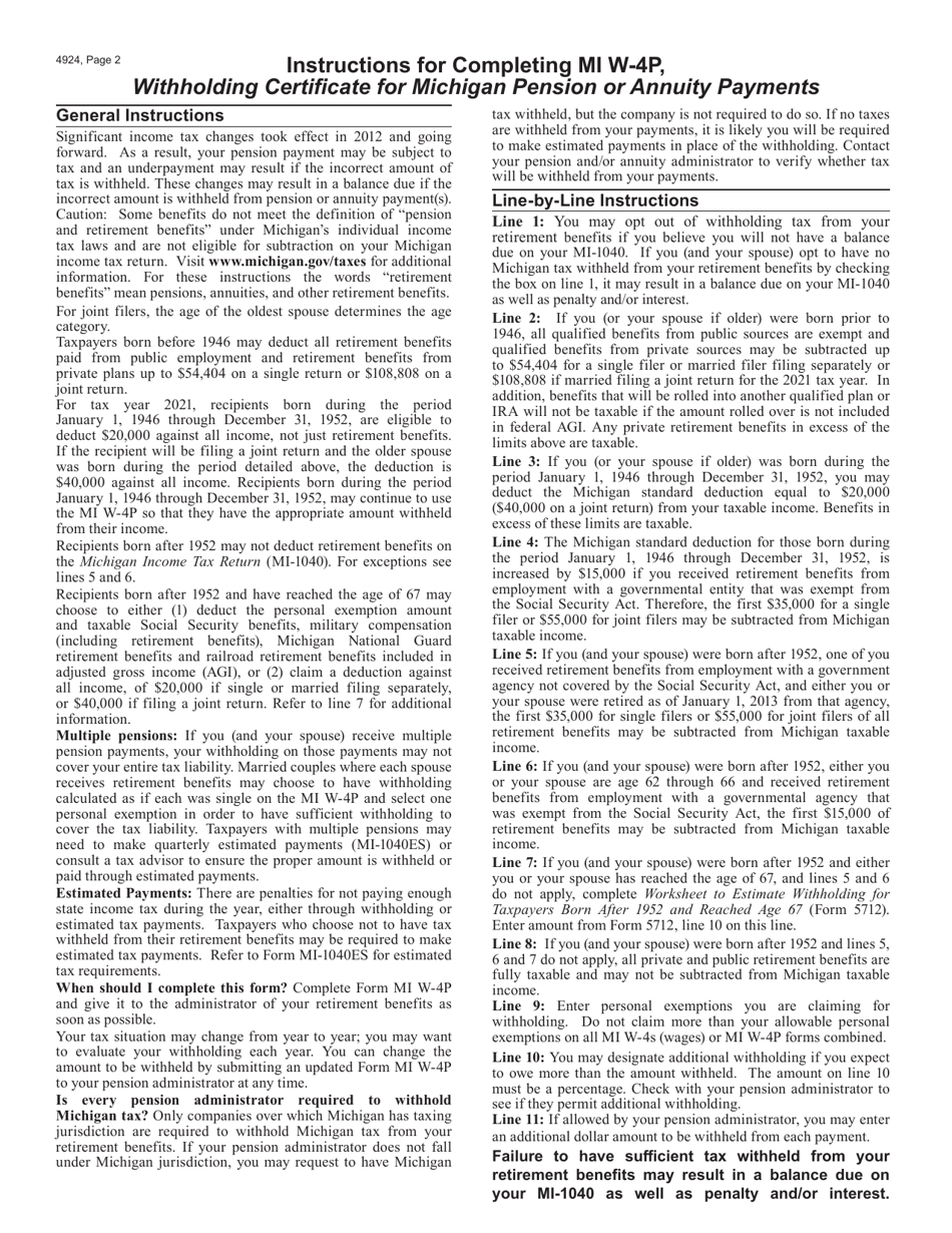 Form Mi W 4p 4924 Fill Out Sign Online And Download Fillable Pdf Michigan Templateroller 1708