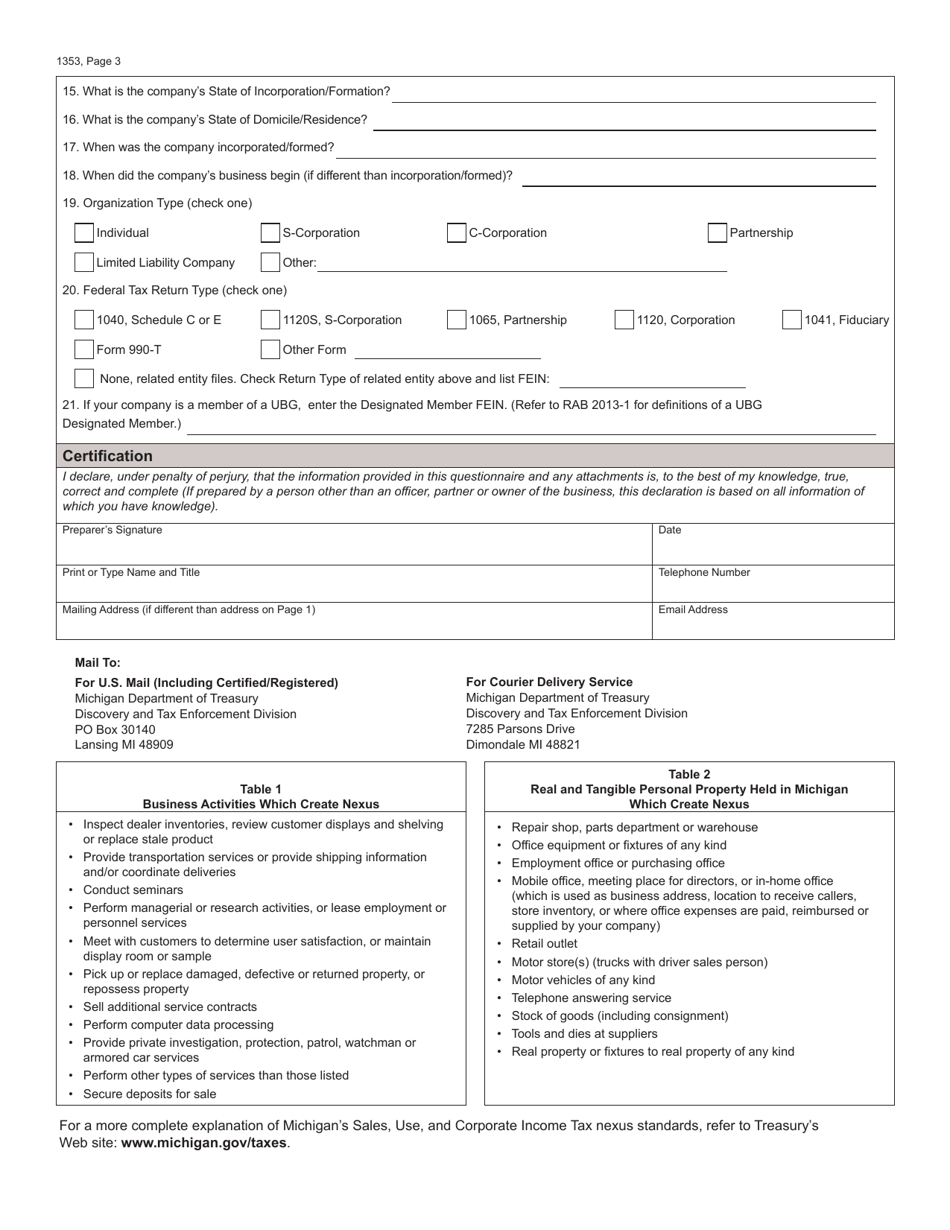 Form 1353 Fill Out Sign Online And Download Fillable Pdf Michigan Templateroller 4581