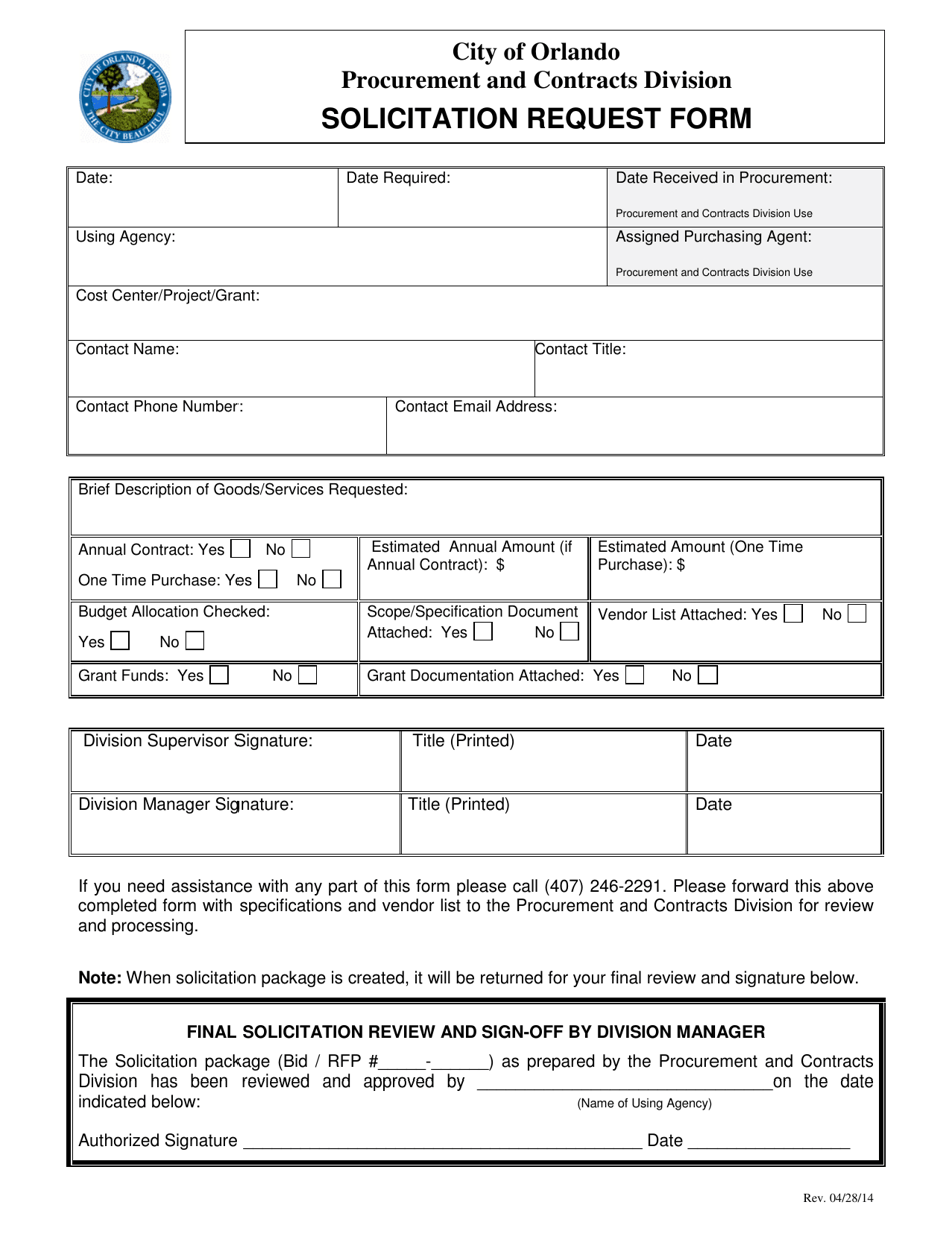 Solicitation Request Form - City of Orlando, Florida, Page 1