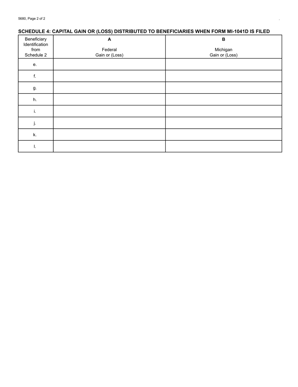 Form 5680 Michigan Fiduciary Income Tax Beneficiary Information Continuation Schedule - Michigan, Page 2