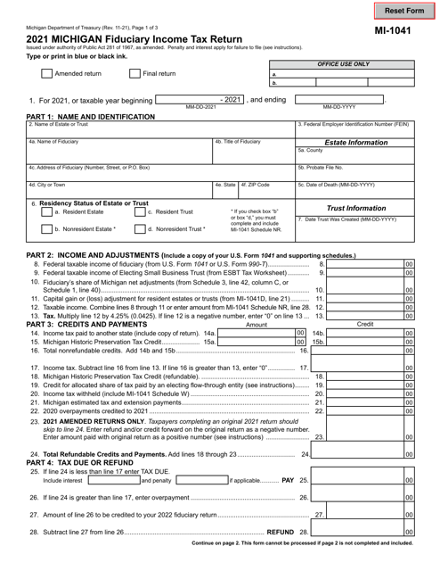 Form MI-1041 2021 Printable Pdf