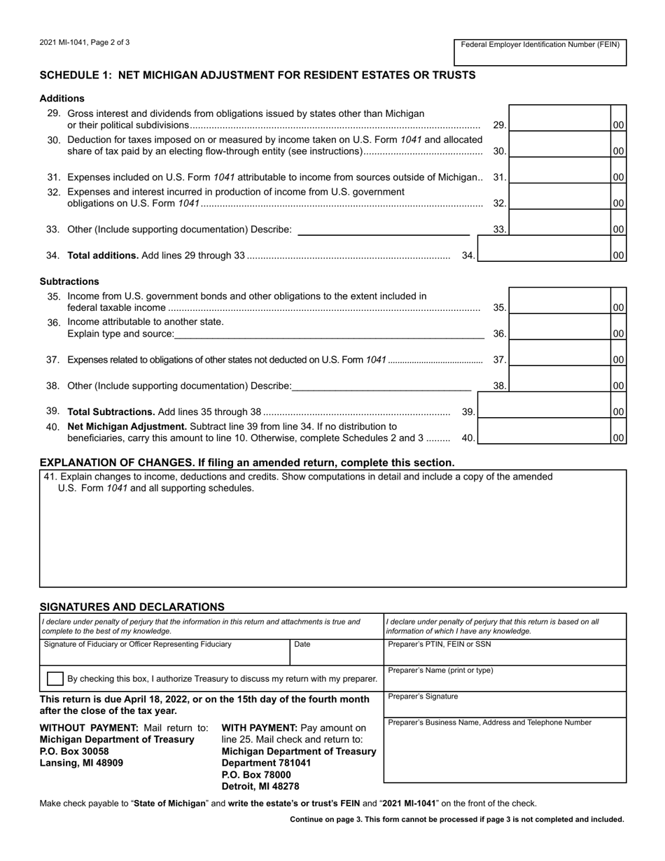 Form Mi 1041 2021 Fill Out Sign Online And Download Fillable Pdf Michigan Templateroller