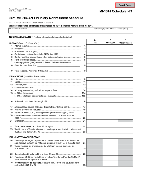 Form MI-1041 (5537) Schedule NR 2021 Printable Pdf