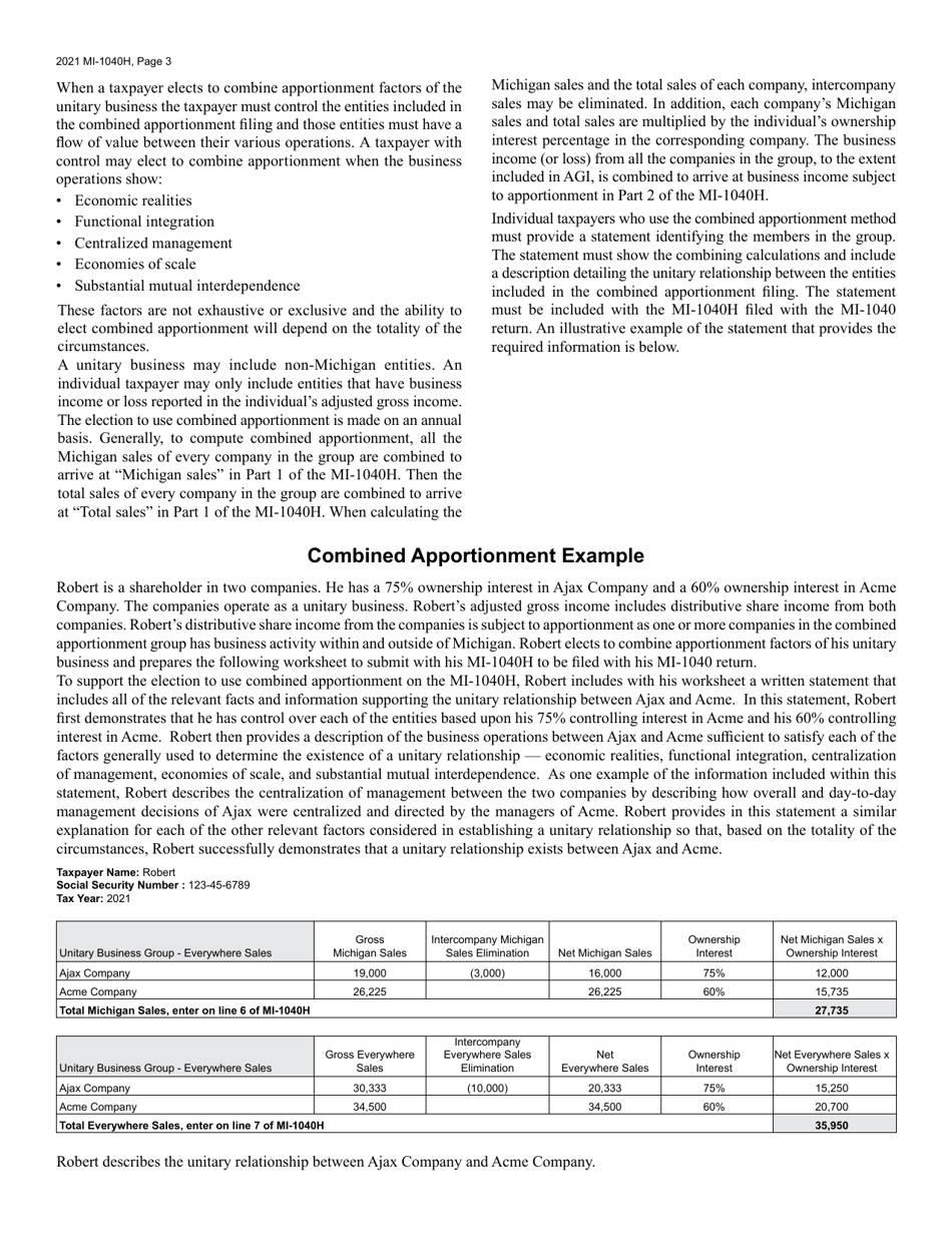 Form MI-1040H Michigan Schedule of Apportionment - Michigan, Page 3