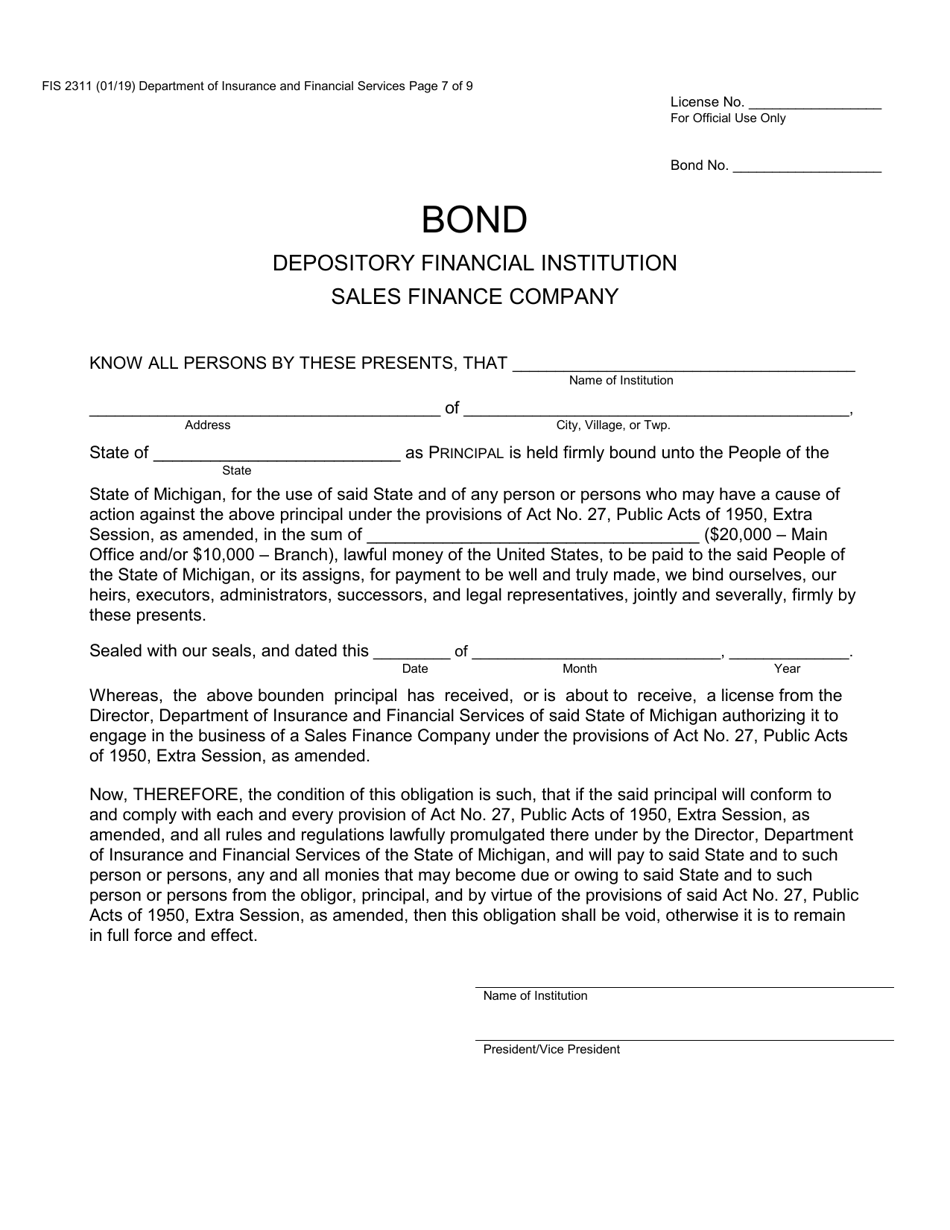 Form FIS2311 Sales Finance Company License Application - Michigan, Page 10