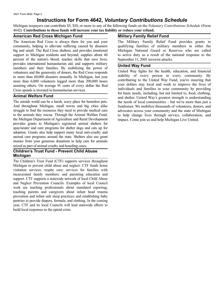Form 4642 Michigan Voluntary Contributions Schedule - Michigan, Page 2