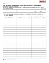 Document preview: Form 4976 (MI-1040CR-7) Michigan Home Heating Credit Claim Supplemental - Michigan, 2021