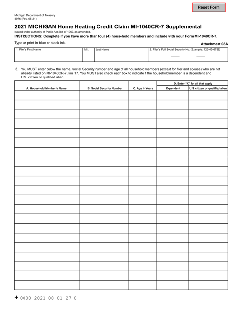 Form 4976 (MI-1040CR-7) 2021 Printable Pdf