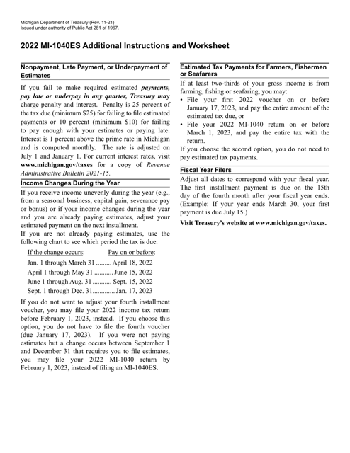 Form MI-1040ES 2022 Printable Pdf