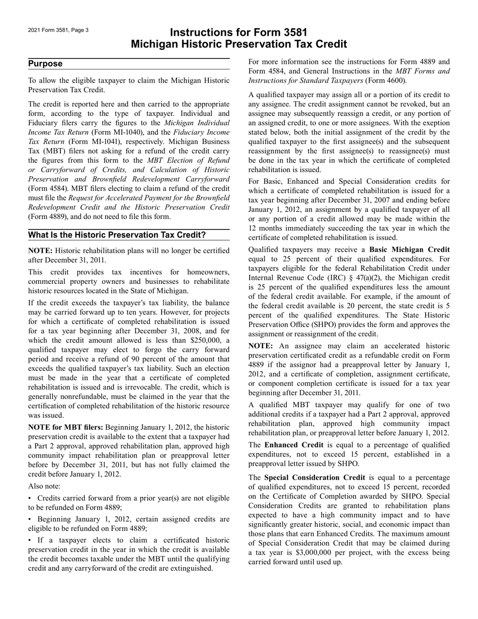 Form 3581 Michigan Historic Preservation Tax Credit - Michigan, Page 3