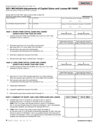 Form MI-1040D Michigan Adjustments of Capital Gains and Losses - Michigan