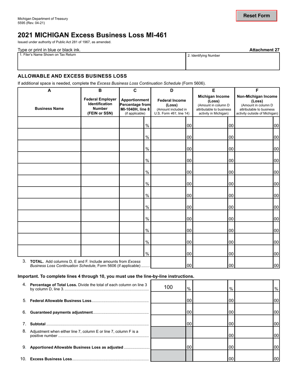 Form MI-461 (5595) - 2021 - Fill Out, Sign Online And Download Fillable ...