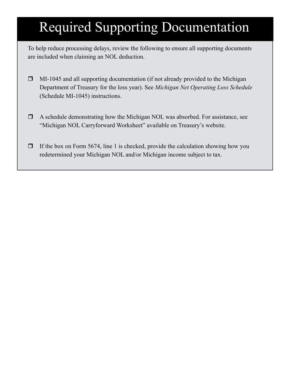 Form 5674 Michigan Net Operating Loss Deduction - Michigan, Page 3