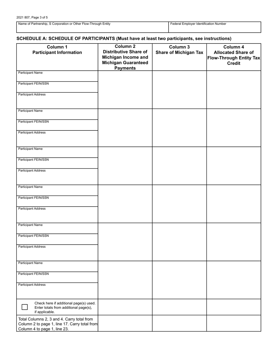Form 807 Michigan Composite Individual Income Tax Return - Michigan, Page 3