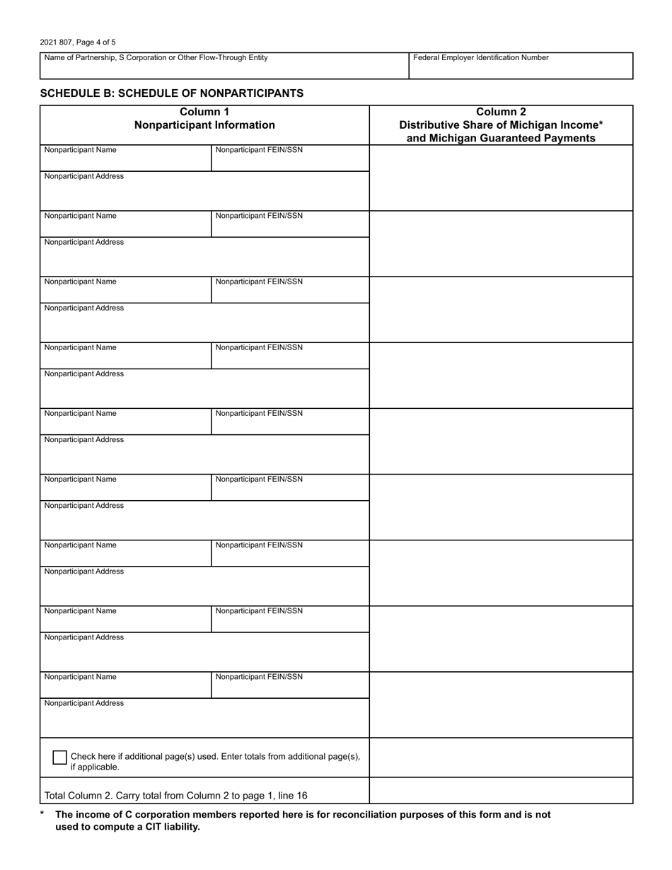 Form 807 Michigan Composite Individual Income Tax Return - Michigan, Page 4