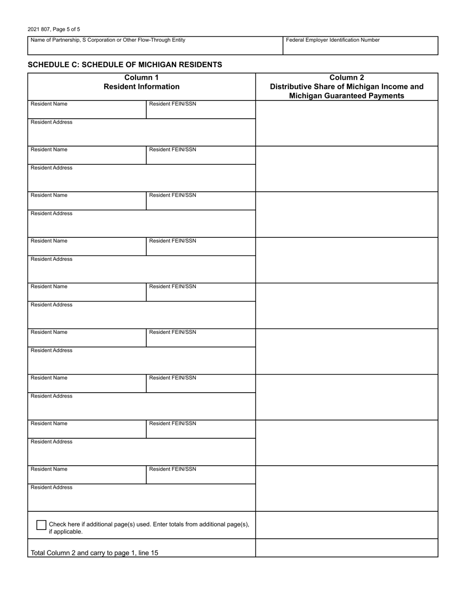 Form 807 Michigan Composite Individual Income Tax Return - Michigan, Page 5