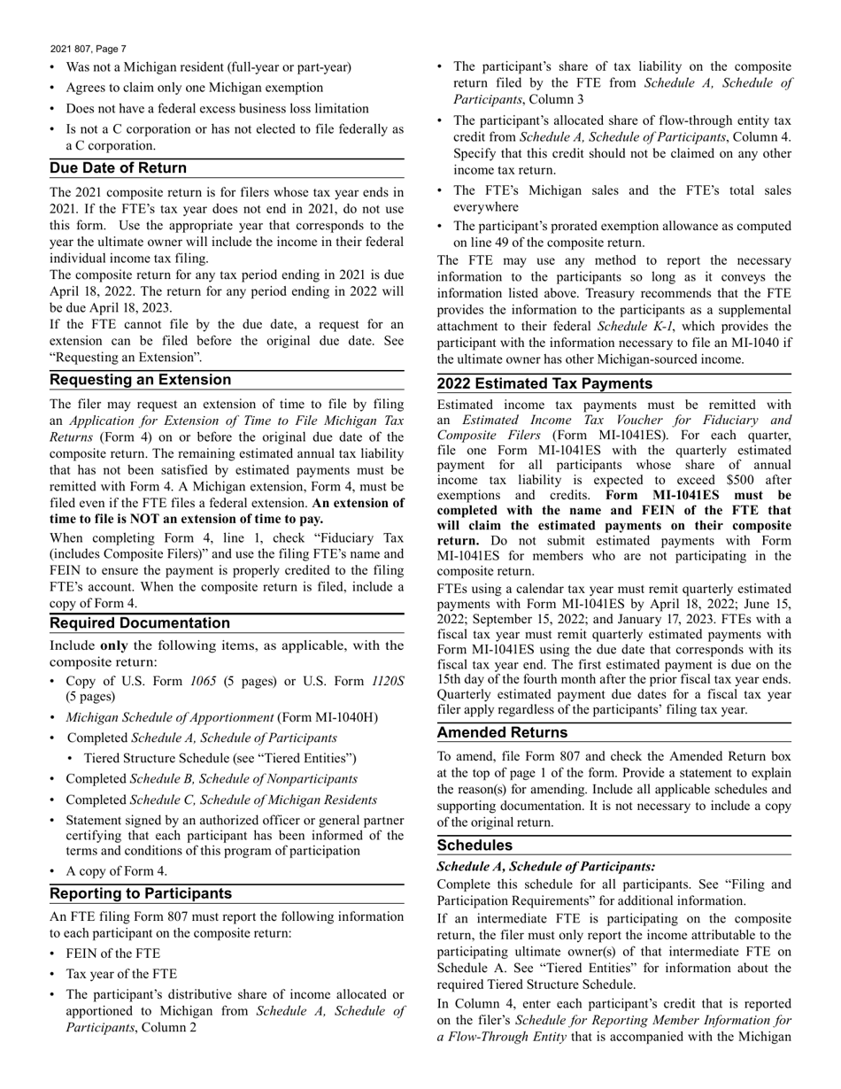 Form 807 Michigan Composite Individual Income Tax Return - Michigan, Page 7