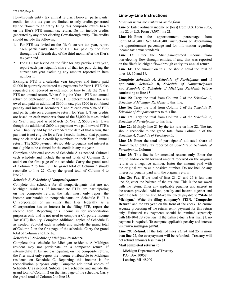 Form 807 Michigan Composite Individual Income Tax Return - Michigan, Page 8