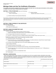 Document preview: Form 3372 Michigan Sales and Use Tax Certificate of Exemption - Michigan