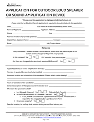 Document preview: Application for Outdoor Loud Speaker or Sound Amplification Device - City of Orlando, Florida
