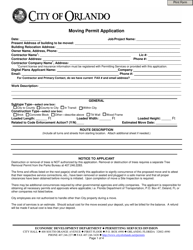 Document preview: Moving Permit Application - City of Orlando, Florida