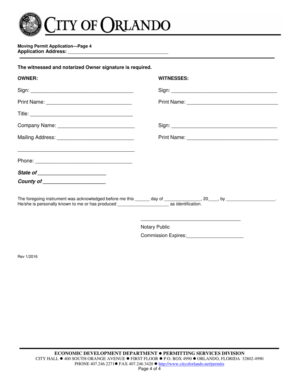 Moving Permit Application - City of Orlando, Florida, Page 4