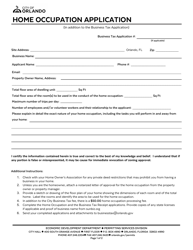 Document preview: Home Occupation Application - City of Orlando, Florida