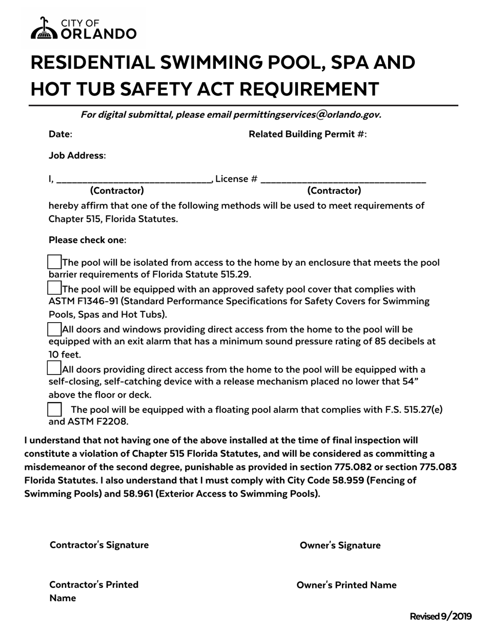 Residential Swimming Pool, SPA and Hot Tub Safety Act Requirement - City of Orlando, Florida, Page 1